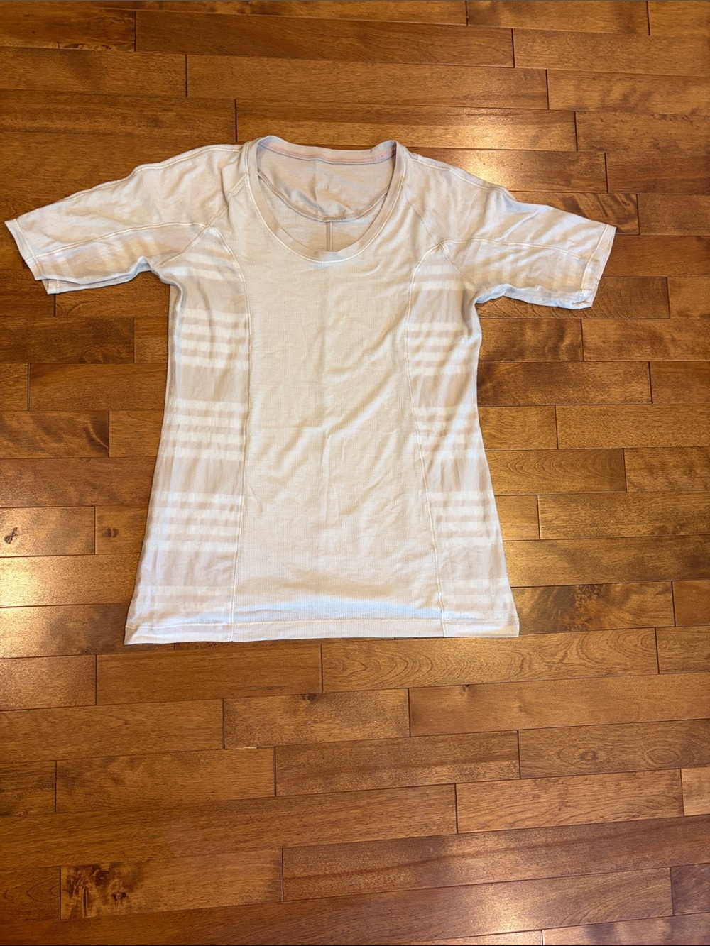 lululemon athletica Tan & White Short Sleeve Crew Tee